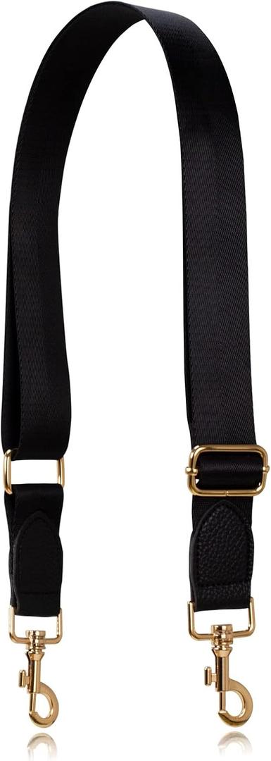 Allzedream Wide Purse Strap Replacement Crossbody Shoulder Bag Adjustable Leather Ends (Black Gold Leather)