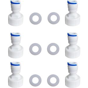 ESHIONG Hose Bib Quick Connect Adapter for Reverse Osmosis Water Filter,NSF Certified 3/4" Female Thread to 3/8" OD Push to Connect Plastic ro Fittings .Pack 6