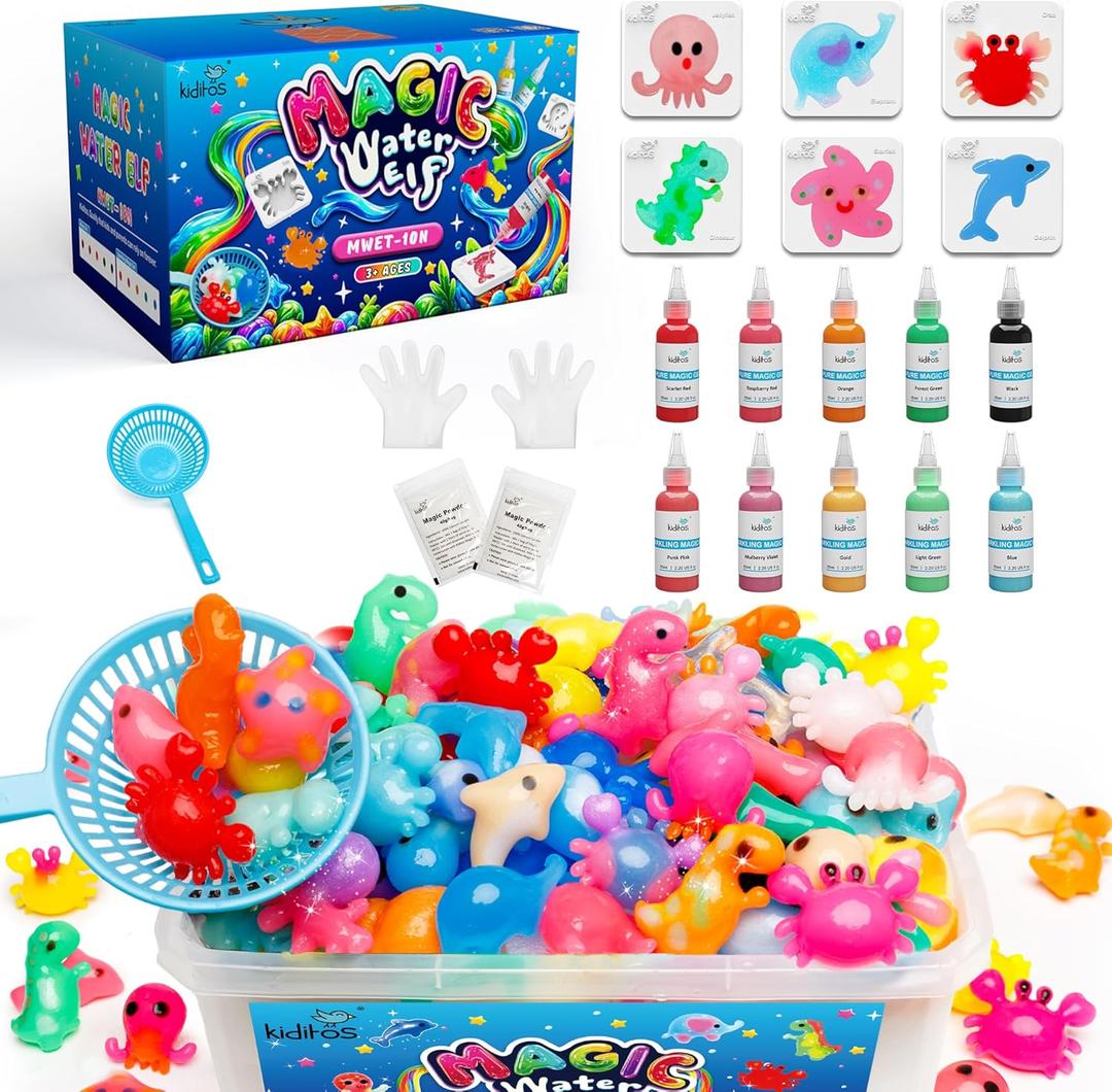 Kiditos Magic Water Elf Toy Kit,Aqua Fairy Water Gel Kit-10 Magic Gels&6 Molds-Make Your Own Water Pets&Squishy ToysFun Summer DIY Craft Kit,Birthday Gifts&Party Favors for Kids Ages 3+