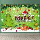 Green Christmas Backdrop Banner Merry Christmas Decorations Cartoon Theme Holiday Party Photography Background Red and Green Xmas Sign Backdrop Wall Decor for Kids 7x5ft