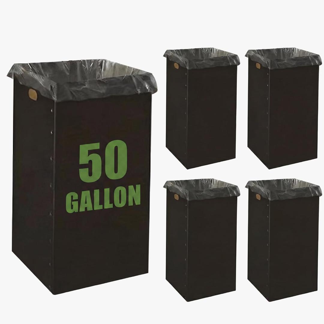 Nosiny 5 Pcs 50 Gallon Disposable and Reusable Corrugated Cardboard Trash Cans for Events, Recycling Bins Bulk with Trash Bags, Cardboard Garbage Boxes for Parties, 18" x 18" x 36" (Black)