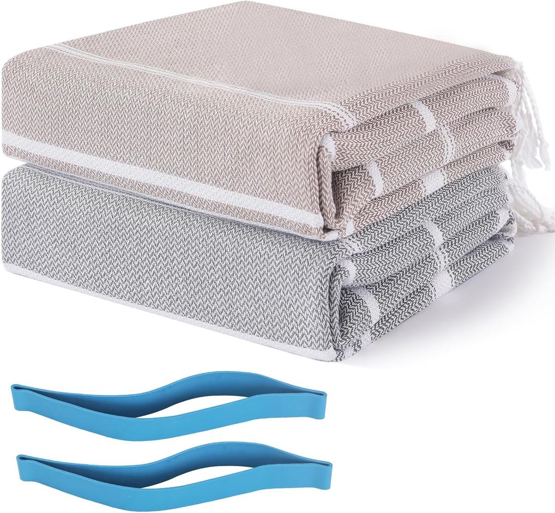 2 Packs Turkish Beach Towel Pool Swim Towels Extra Large Sand Free Quick Dry Absorbent Cloud Thin Long Wide Clearance Oversized Women Adult Beach Gifts Gear Stuff Necessities Thing Items Xlarge Xl Big (Two Beige Grey)