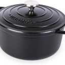 nuovva Cast Iron Pot with Lid – Non-Stick Ovenproof Enamelled Casserole Pot – Sturdy Dutch Oven Cookware – 4.7L, 24cm – (Black)