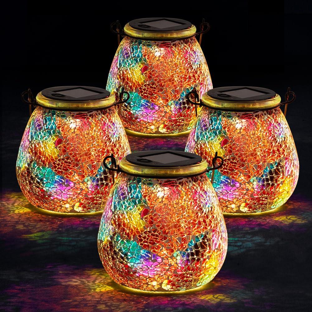 Stargarden 4 Pack Mosaic Solar Lantern ,Outdoor Mosaic Light