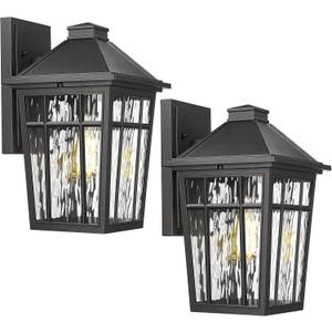 Darkaway 2pcs Outdoor Wall Lights for House, 14inch Large Exterior Lighting Fixtures Wall Mount Porch Lights Waterproof Outdoor Sconce Lights with Water Ripple Glass for Patio Hallway Garage