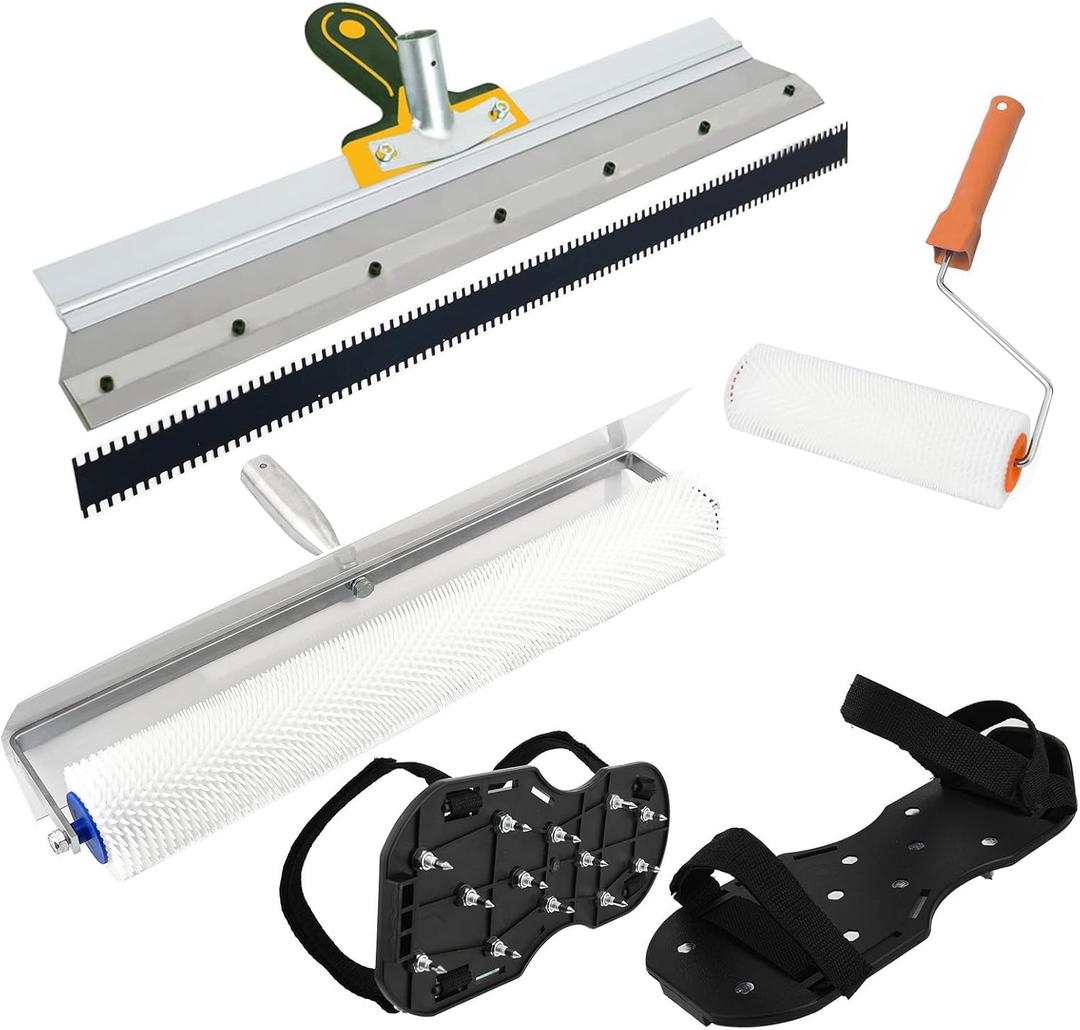 Self-Leveling DIY Tool Kit,Including Stainless Steel Scraper Self-Leveling Rake,Floor Construction Roller Nail Shoes,Epoxy Floor Paint Tools (Orange)