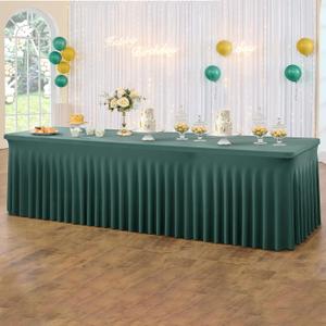 Hunter Green Spandex Table Clothes for 8 Foot Rectangle Tables, Wrinkle Free Fitted Tablecloth Cover 8ft Green Stretchy Tablecloths with Skirt for Parties Weddings Birthday Banquet Baby Shower