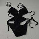 SOLY HUX Women's One Piece Bathing Suits Halter Neck Cutout String Cheeky Swimsuits Beachwear (Medium, Black)