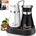 Salt and Pepper Shakers Set, 4 oz Stainless Steel Salt Shaker, Farmhouse Salt Pepper Shaker Containers with Glass Bottom for Kitchen Gadgets Cooking Table, BBQ, Bar, RV, Camp (Black&White)