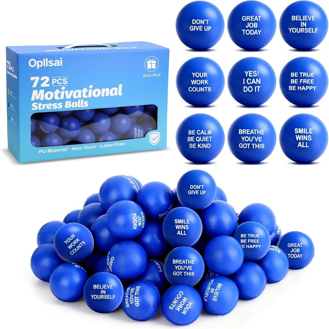 Motivational Stress Balls Bulk (72PCS, PU Material) - for Adults, Kids, People with Anxiety | Ideal for Team Building, Employee Training, Classrooms,Office Supplies