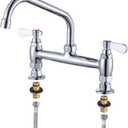 Commercial Sink Faucet with 8 Swivel Spout & Supply Lines, 8" Center Deck Mount Kitchen Faucet, Dual Handles Brass Utility Sink Faucet for Laundry Room Restaurant Compartment Sink, Polish