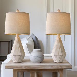 PoKat 20.25" Rustic Table Lamp Set of 2 for Bedroom Living Room Vintage Retro Traditional Nightstand Bedside Lamps Kids Room Study Room Office with Linen Shade, Suitable for Small Place