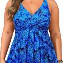 Plus Size Tankini Top Only - Flowy Bathing Suits Top Plus Size Swim Top 2025 Modest Swimsuits Top (Blue Paisley)