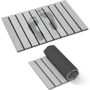 2025 New Foldable Stone Bath Mat, Super Absorbent Diatomaceous Earth Bath Mat with Non-Slip Rubber Backing, 23.4x15.4 Quick Dry Bath Stone Mat, Luxury Stone Bath Mat for Bathroom Floor, Grey