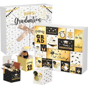 Graduation Advent Calendar 2026 Graduation Countdown Gift Box Empty Grad Paper Advent Calendar to Fill DIY Grad Surprise Filled Box for Him High School College, Gift Not Included(Black Gold)