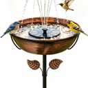 Metal Bird Bath with Solar Fountain for Outside, 3" Deep Removable Birdbaths Bowl with Metal Ground Stake, Easy to Clean Outdoor Bird Bath for Garden Yard Lawn Decor, 1.4 Gallon