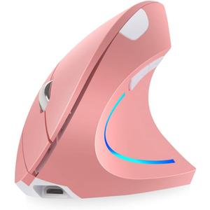 Vertical Mouse, Right Handed 2.4GHz Wireless Ergonomic Rechargeable Vertical Mouse with 4 Adjustable DPI 800/1200/1600/2400, 6 Buttons,Compatible with PC, Desktop,Mac (Pink)