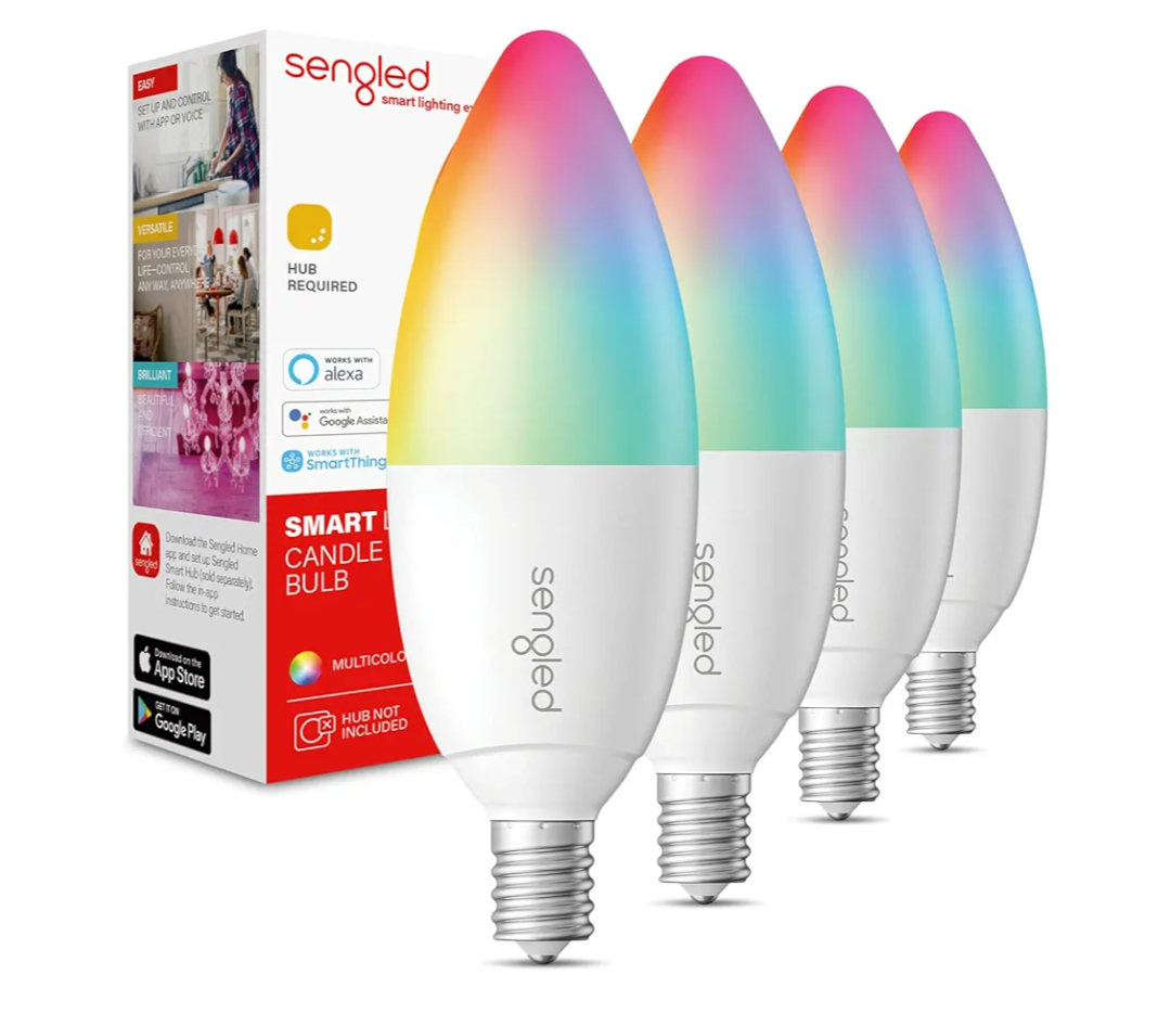 Sengled Zigbee Smart Candelabra Bulbs, Hub Required, Dimmable Multicolor E12 LED Candle Light Bulb Work with Alexa Echo(4th Gen), Echo Plus, Google/SmartThings, Voice/APP Control, 450 LM/40W Eqv. 4PK