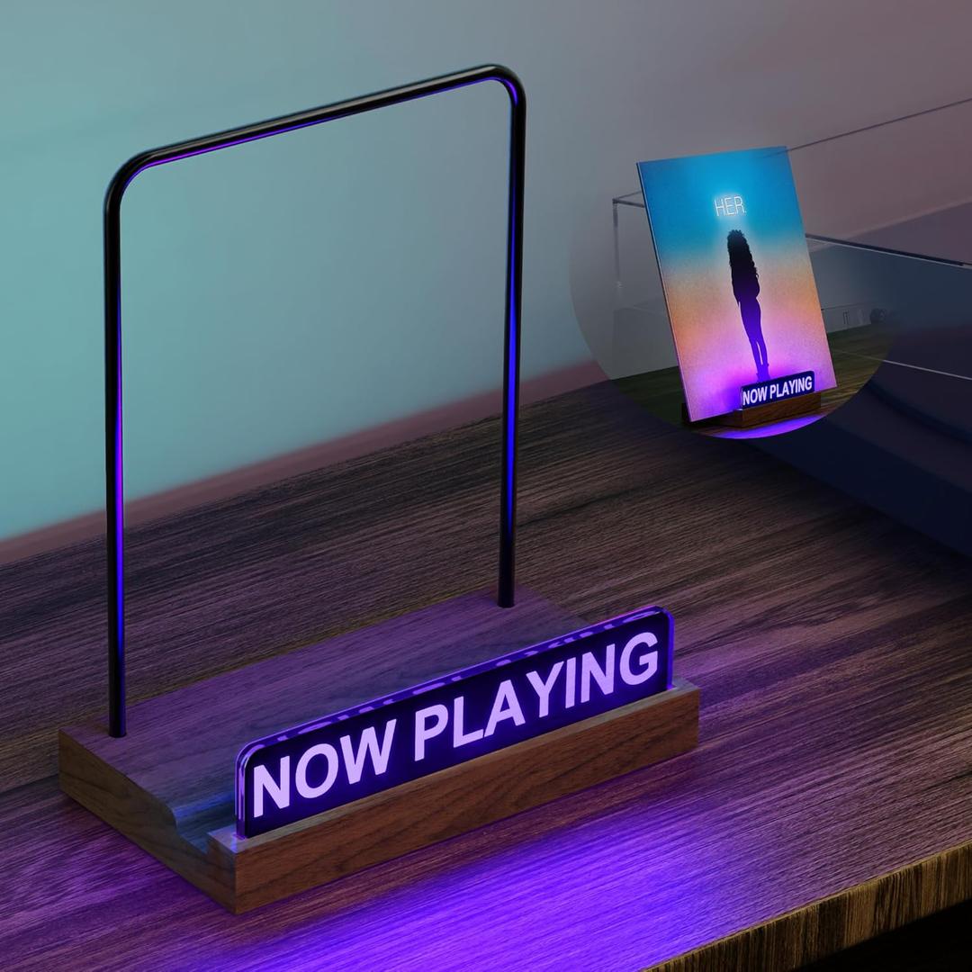 Now Playing Vinyl Record Stand , Light Up Vinyl Record Display Holder with 7- Color Changing Lights , Album Player Stand with Fingerprint-Proof Acrylic, Multi Color Light