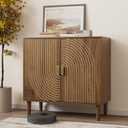 Smuxee Walnut Sideboard Cabinet, Freestanding Buffet Cabinet with Line Groove Design, Wood Storage Cabinet with Adjustable Shelf for Living Room, Entryway, Hallway