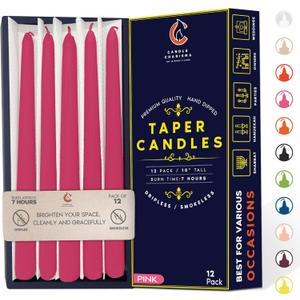 Hot Pink 10 Inch Taper Candles - Pack of 12 Premium Unscented, Dripless & Smokeless Hand-Dipped Candles for Birthday, Wedding or Dinner Decorations and Formal Candlelighting