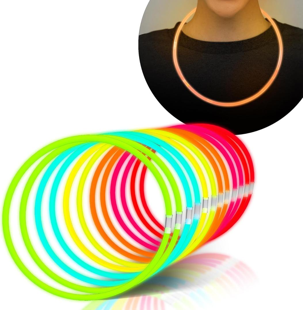 Glow Fever Glow Sticks Bulk 100ct 22'' Glow Necklaces with Connectors, Neon Light Sticks for Party Festivals Raves Concert Birthday Wedding, Multicolor