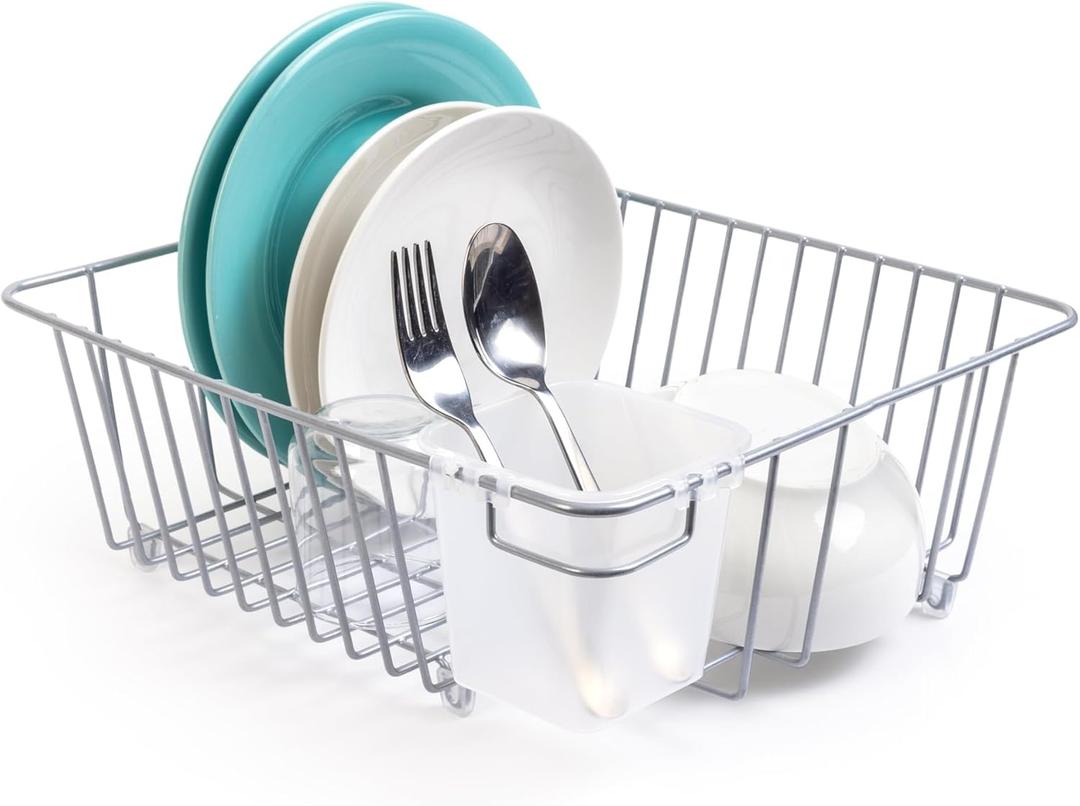 Smart Design Dish Drainer Rack - Small - in Sink or Counter Drying - Steel Metal Wire - Cutlery, Plates, Dishes, Cups, Silverware Organization - Kitchen (Silver - 14 x 5.5 Inch)