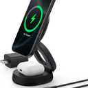 Belkin MagSafe Charger Compatible, 2-in-1 Qi2 Wireless Charging Station 15W, Convertible Charger for iPhone 17, Apple Watch, AirPods, Pixel 10, Portable Phone Stand for Travel w/ 30W Adapter - Black
