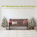 2 Pack Outdoor Christmas Tree 24 INCH, Flocked Christmas Tree with 50 LED Lights, Prelit Small Xmas Tree with Berries and Pine Cones, Pre-Decorated Snowy Xmas Tree for Pathway, Porch 1ft 6in, Snow 