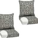 Arden Outdoor Foam Deep Seat Cushion Set (2-Pack), 24x24, Premium High-Density Foam, Never Flattens, Weather-Proof for Patio Chair Sofa Couch, Black Aurora Damask
