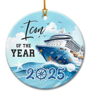 3 x Cruise Ship Christmas Ornament 2025 - Travel Christmas Ornaments, Gifts for Cruise Lovers, Travelers, Women, Men, Ceramic Vacation Ornaments for Family, Friends - Nautical Adventure Decor