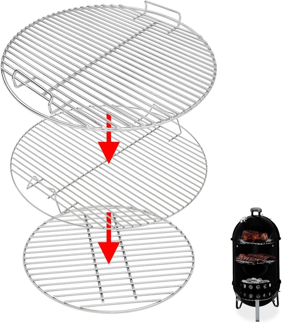 Hisencn 7432 Cooking Grid, 85042 Lower Grate, 63013 Charcoal Grates for Weber 18-inch Smokey Mountain Cooker, Charcoal Smoker Grill 80634, 3 Pack