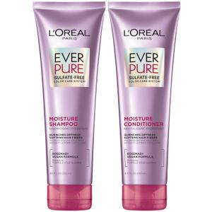 L'Oreal Paris Moisture Sulfate Free Shampoo and Conditioner Set, Hair Care for Color-Treated Hair with Rosemary Botanicals, EverPure, 1 Kit (8.5 Fl Oz (Pack of 2), White)