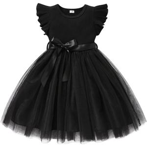 Sinhoon Toddler Girl Tulle Dress Summer Ruffle Sleeveless Baby Girl Fashion Casual Dresses 1-6Y (Black)