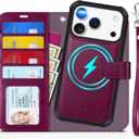 TUCCH Detachable Case Wallet for iPhone 17 Pro (6.3") 2025, Wrist Strap | 4 Card Slots RFID Blocking | Wireless Charging | Stand | 2-in-1 Magnetic | PU Leather | Shockproof Folio Cover | Plum Purple
