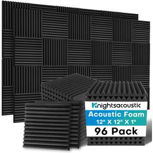 Knightsacoustic 96 Pack Sound Proof Foam Panels for Walls, 1 X 12 X 12 Inches Acoustic Foam Panels, High Density Acoustic Panels Sound Absorbing, Black Noise Cancelling Studio Wedges(NOT ADHESIVE)