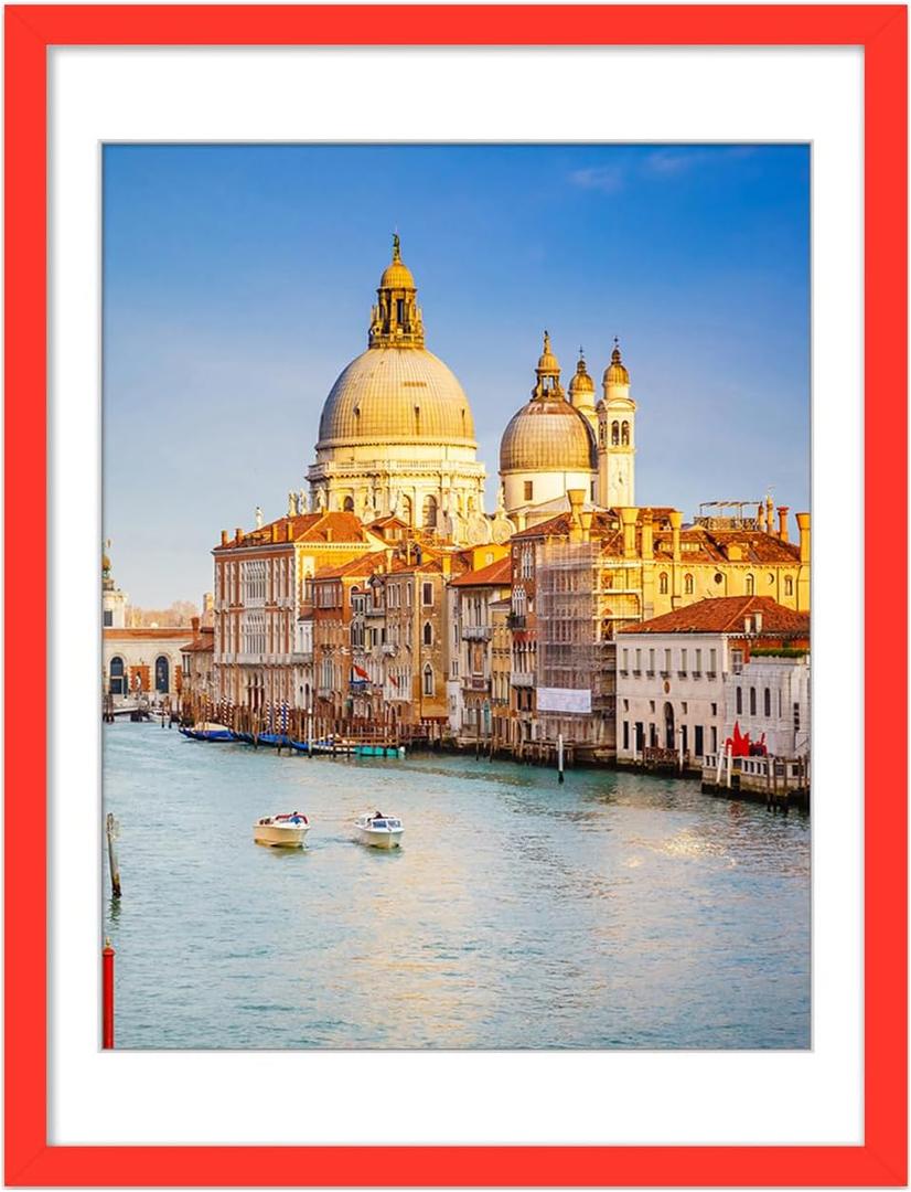 Wyooxoo 18x24 Poster Frame Red Made of Solid Wood Picture Frames Display Pictures 16x20 with Mat or 18x24 Without Mat Colorful Frame For Horizontal Vertical Wall Mounting