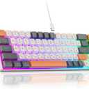 60 Percent Keyboard,RGB Backlit Gaming Keyboard USB-C Wired,Portable 68 Keys Compact Mini Keyboards for Business Trips,Office,PC Games (SK968,Grey&Orange)