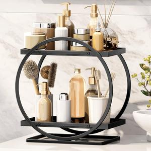 Bathroom Counter Organizer, Black Perfume Organizer for Dresser, 2 Tier Bathroom Organizer Countertop, Vanity Makeup Organizers, Skincare Display Tray for Bathroom Sink Storage