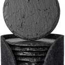 Urbanstrive Slate Drink Coasters with Holder, Set of 8, Round Slate Stone Coasters for Drinks Bar Home, 4 Inch, Black