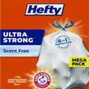 Hefty Ultra Strong 13 Gallon Trash Bags, Tall Kitchen Trash Bags 13 Gallon Size, Drawstring Closure, Continuous Odor Control, White, Unscented, 80 Bags