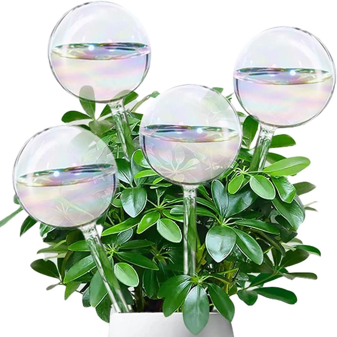4 Pcs Iridescent Glass Plant Watering Globes - 9 Inch Self Watering Planter Insert | Plant Watering Devices | Plant Watering Bulbs for Indoor and Outdoor Plants Accessories