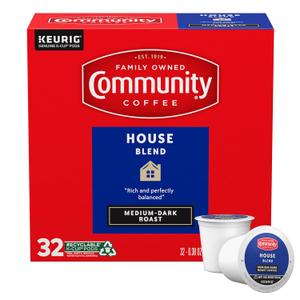 Community Coffee House Blend Medium-Dark Roast Single Serve Keurig K-Cup Pods 32 ct Box (EXP 07/07/26)