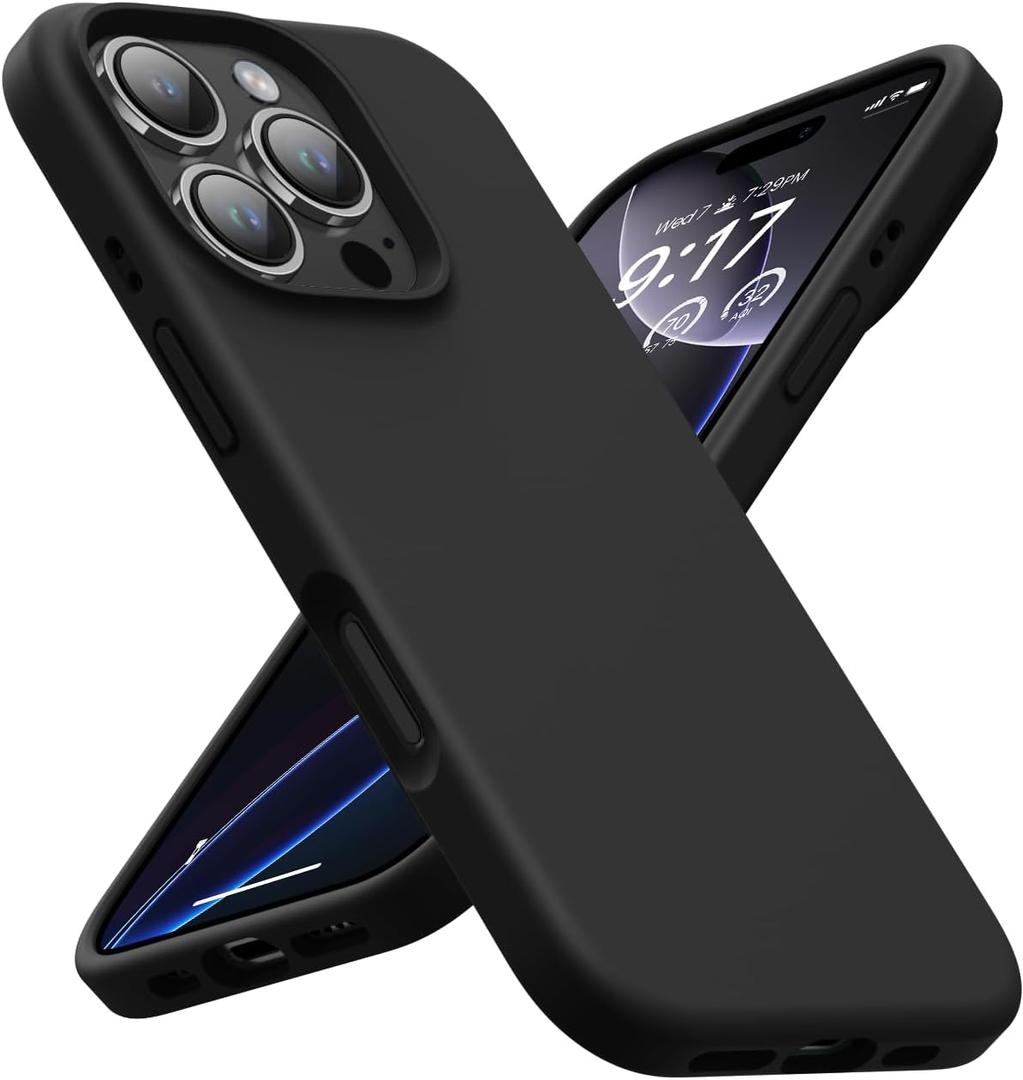 OuXul Designed for iPhone 16 Pro Case,Shockproof Liquid Silicone Protective Phone Case with Soft Anti-Scratch Microfiber Lining Ultra Slim Drop Protection Phone Cover 6.3 inc (Black)