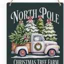 Winter Decorations for Home,Pink Bow Truck Christmas Wall Decorations,Winter deocr,Xmas Tree Wooden Wall Decor North Pole Sign Vintage Art Home Office Farmhouse Living Room Hanging Wooden Decor
