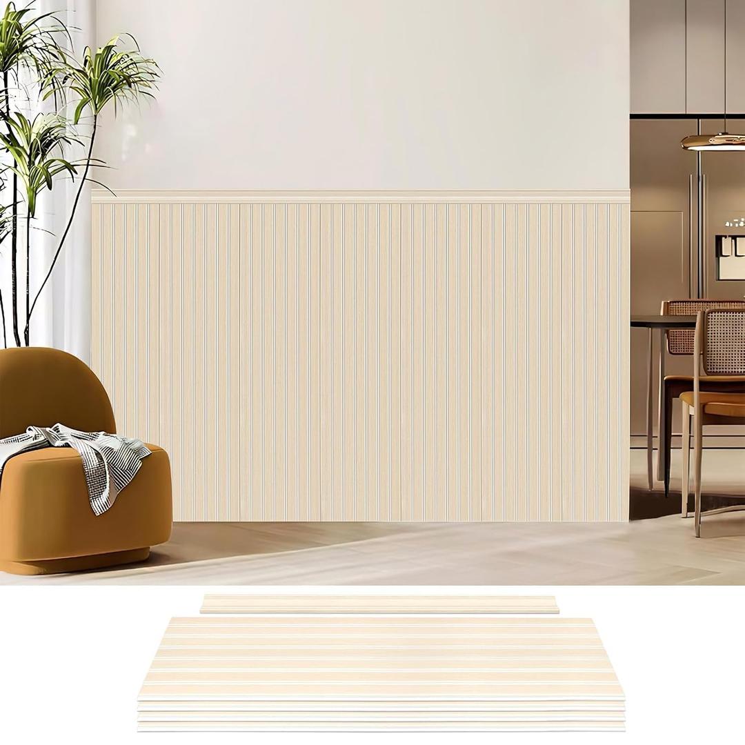 Art3d Beadboard Wainscoting Wall Panel Kit, 37.8 x 9.84 Inch, White Ash
