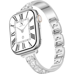 Newlibery Silver Slim Watch Bands for Women Compatible with Apple Watch 38mm 40mm 41mm 42mm (S10/11) Jewelry Dressy Bracelet Metal Strap Adjustable for iWatch Series 11/10/9/8/7/6/5/4/SE 3/2/1