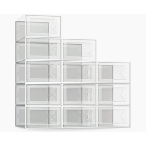 SEE SPRING 12 Pack Shoe Storage Box, Clear Plastic Stackable Shoe Organizer for Closet, Space Saving Foldable Shoe Rack Sneaker Container Bin Holder, White 