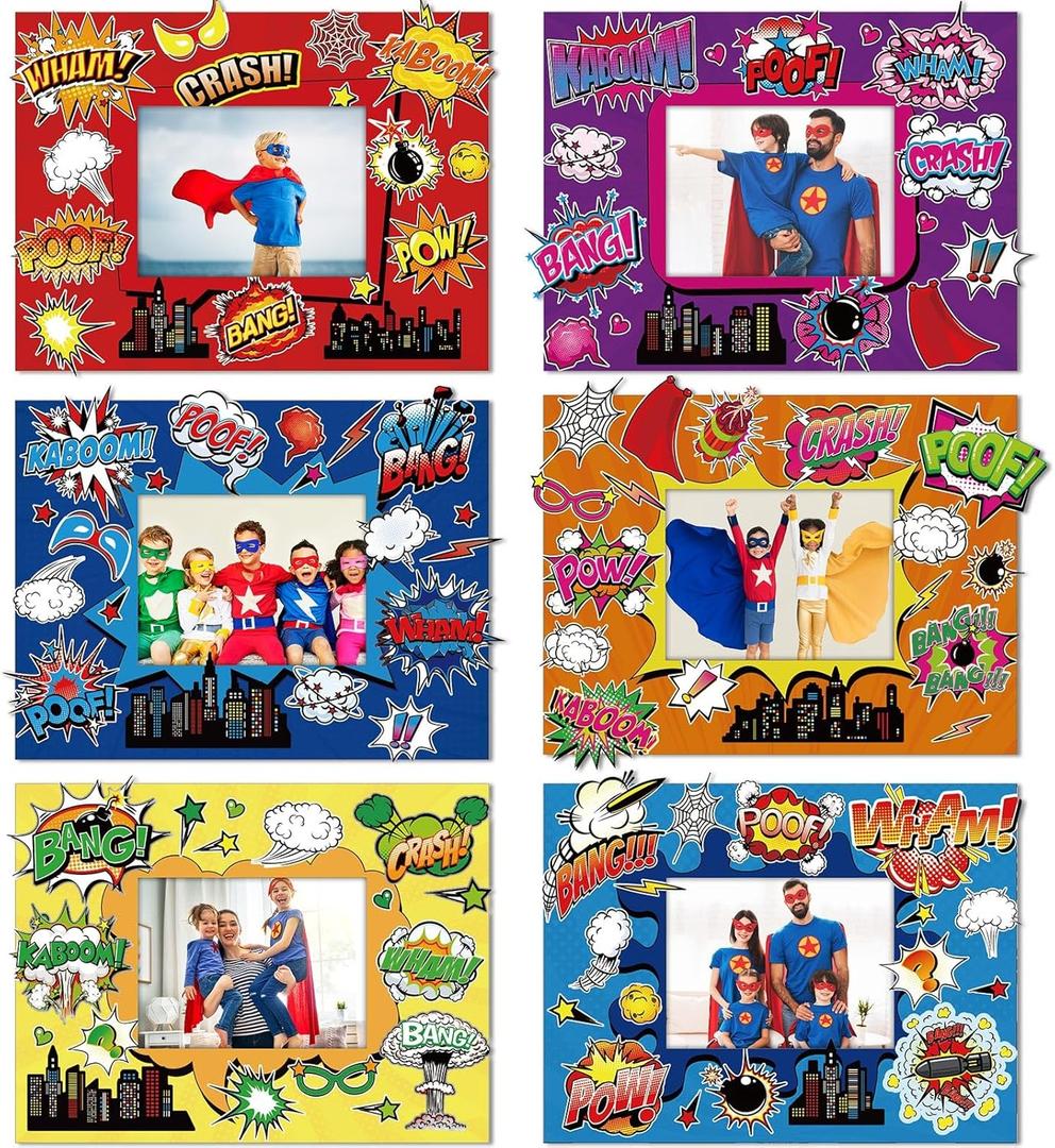 24 Sets Hero Theme DIY Crafts Kit Hero Birthday Picture Frames Party Stickers Photo Frames Decor for Boys Girls Boom Birthday Party Supplies Decorations