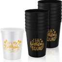 16 Pack Birthday Party Reusable Cups 16 oz Squad Plastic Cups Theme Drinking for 20th 30th 40th 50th 60th Birthday Decorations Party Favor for Adults(Black, White)